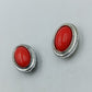 Vintage Ohrclips rot Cabochon silberfarben Retro Schmuck Ohrringe