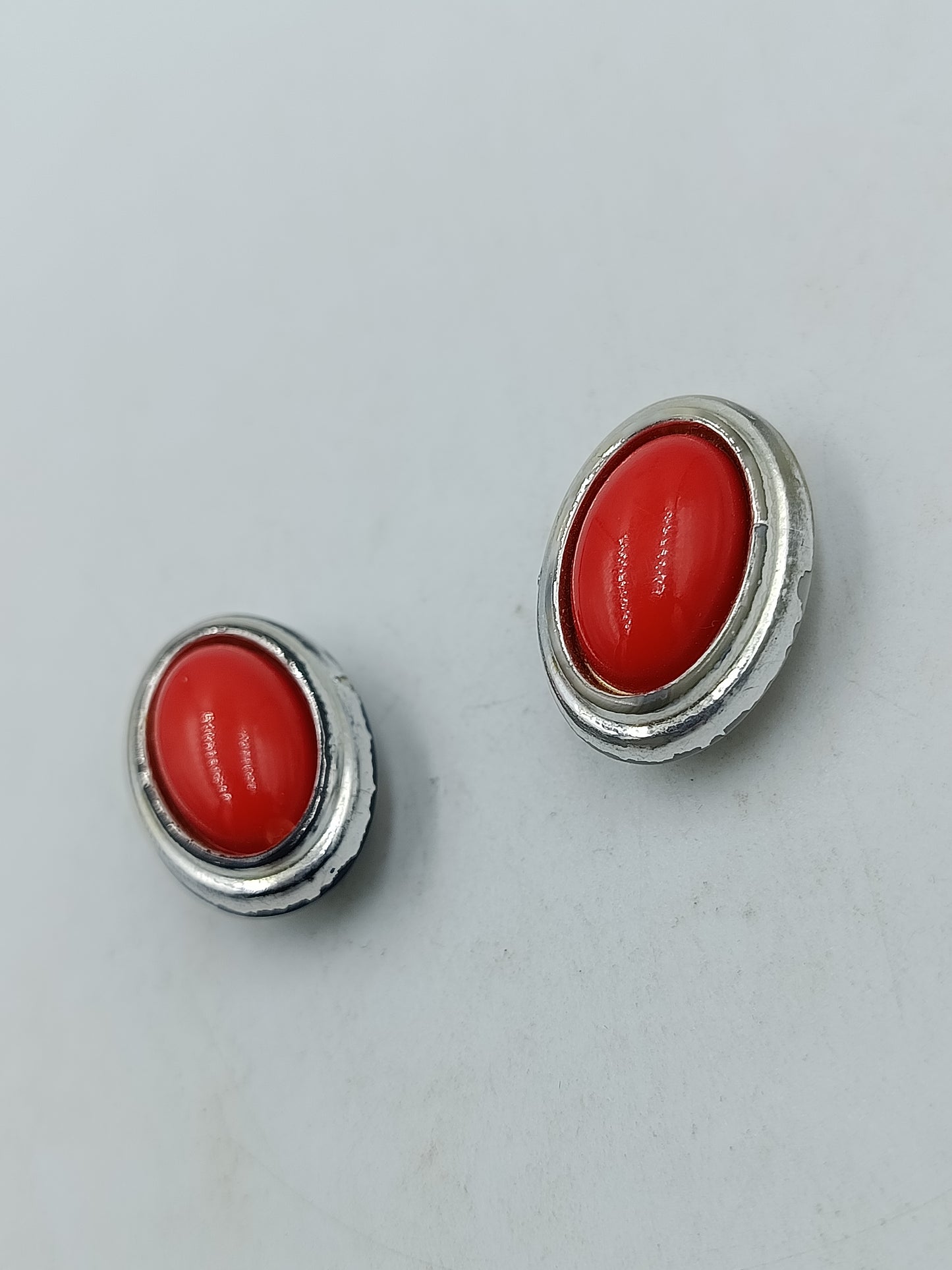 Vintage Ohrclips rot Cabochon silberfarben Retro Schmuck Ohrringe
