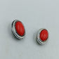 Vintage Ohrclips rot Cabochon silberfarben Retro Schmuck Ohrringe