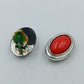Vintage Ohrclips rot Cabochon silberfarben Retro Schmuck Ohrringe