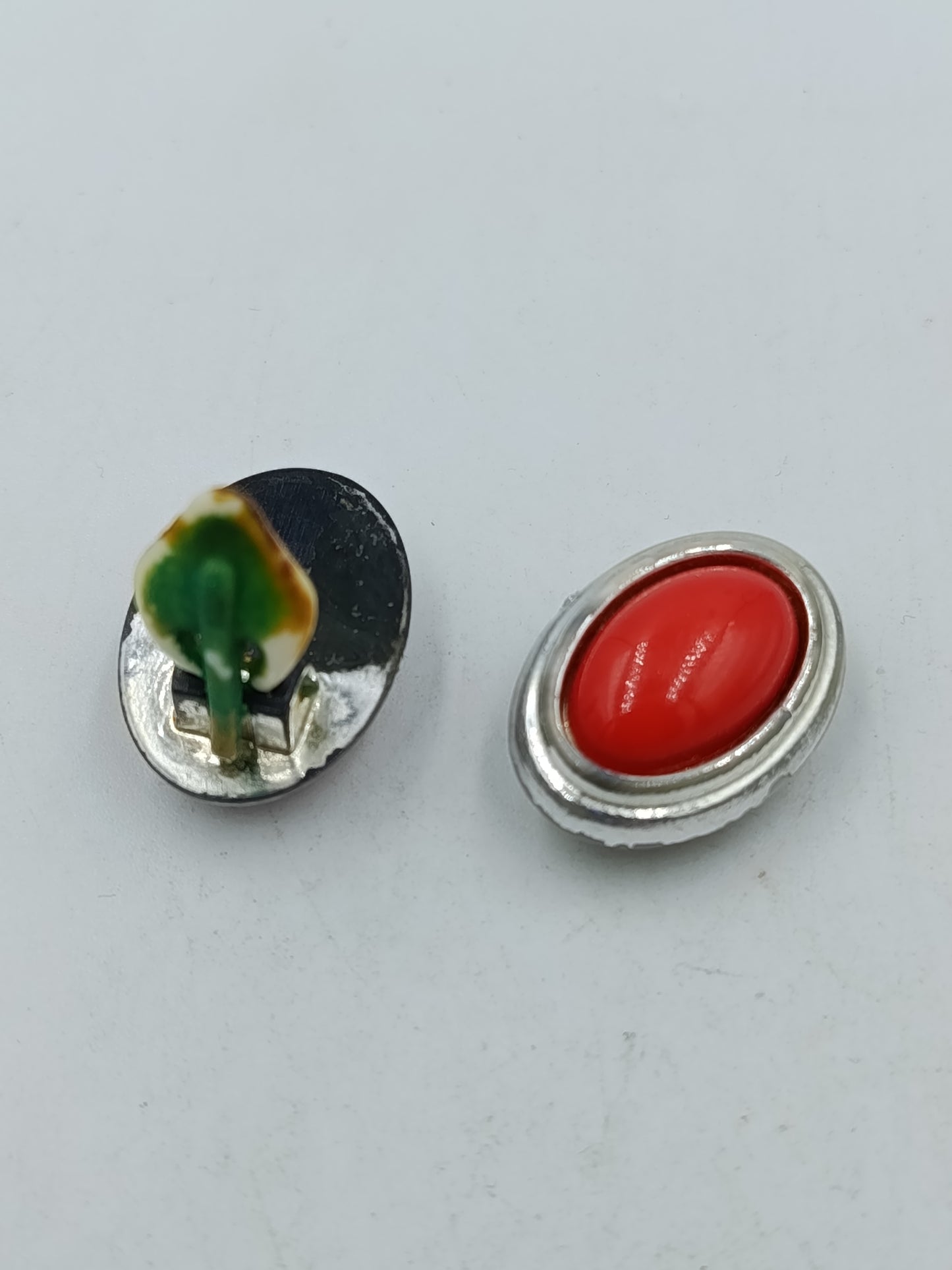 Vintage Ohrclips rot Cabochon silberfarben Retro Schmuck Ohrringe