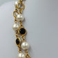 Elegante Perlenkette goldfarben mit schwarzen und klaren Steinen Vintage Stil