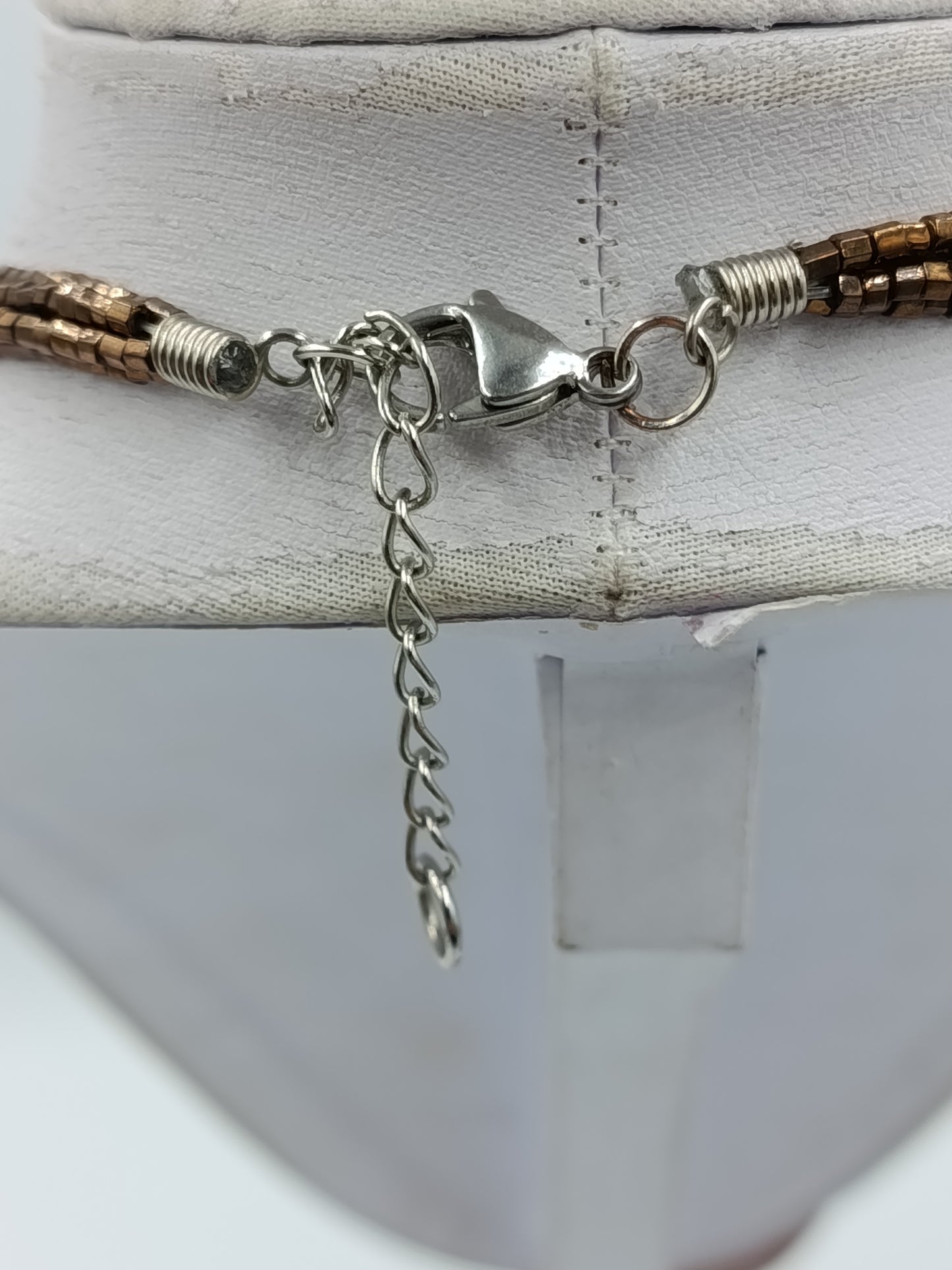 Vintage Halskette mit großem Anhänger Naturstein Optik Braun Beige Boho Stil