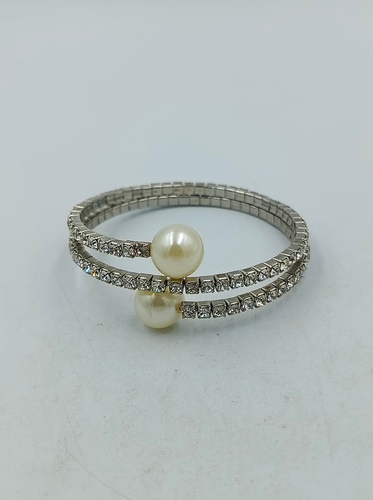 Strass Armreif mit Perlen elastisch  verstellbar elegantes Armband