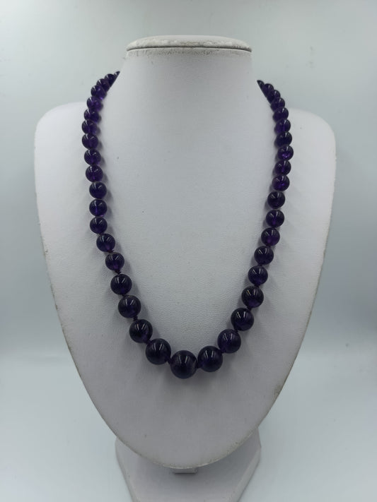 Vintage Amethyst Kugelkette Lila Edelstein elegant mit runden Amethyst-Perlen