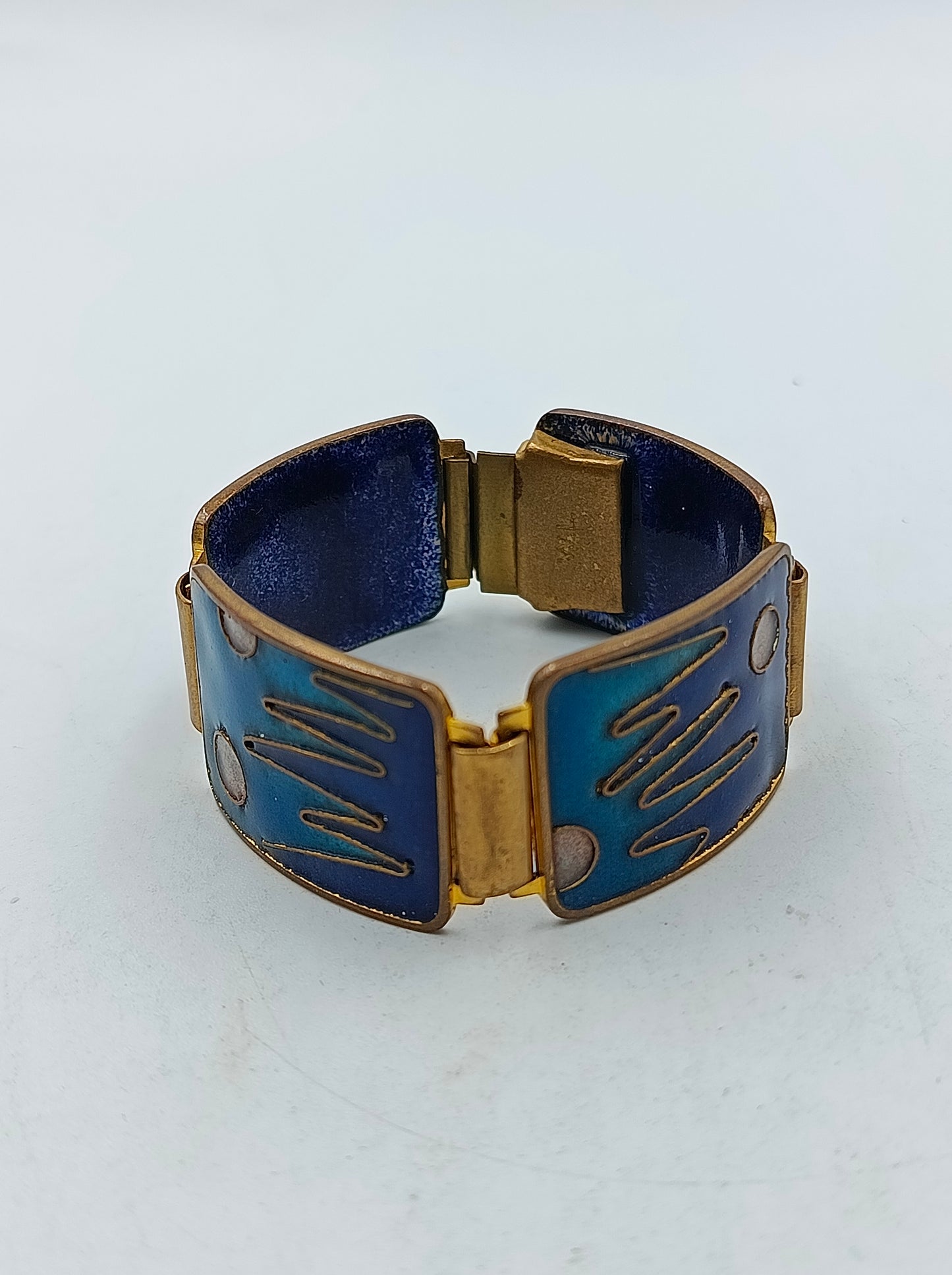 Vintage Emaille Armband Blau Gold Retro Design Glanz