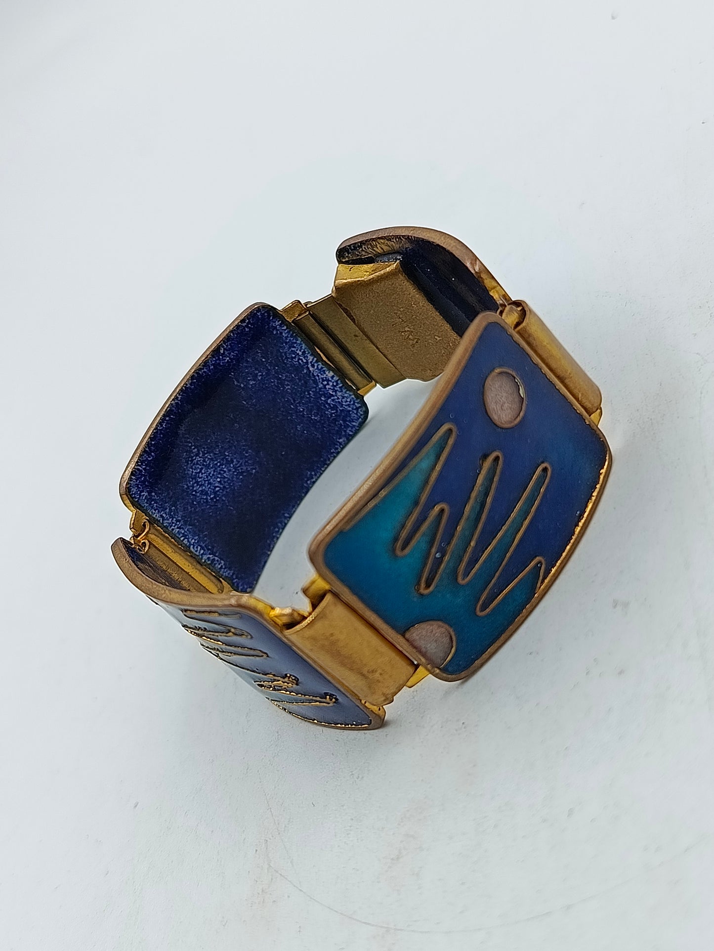 Vintage Emaille Armband Blau Gold Retro Design Glanz