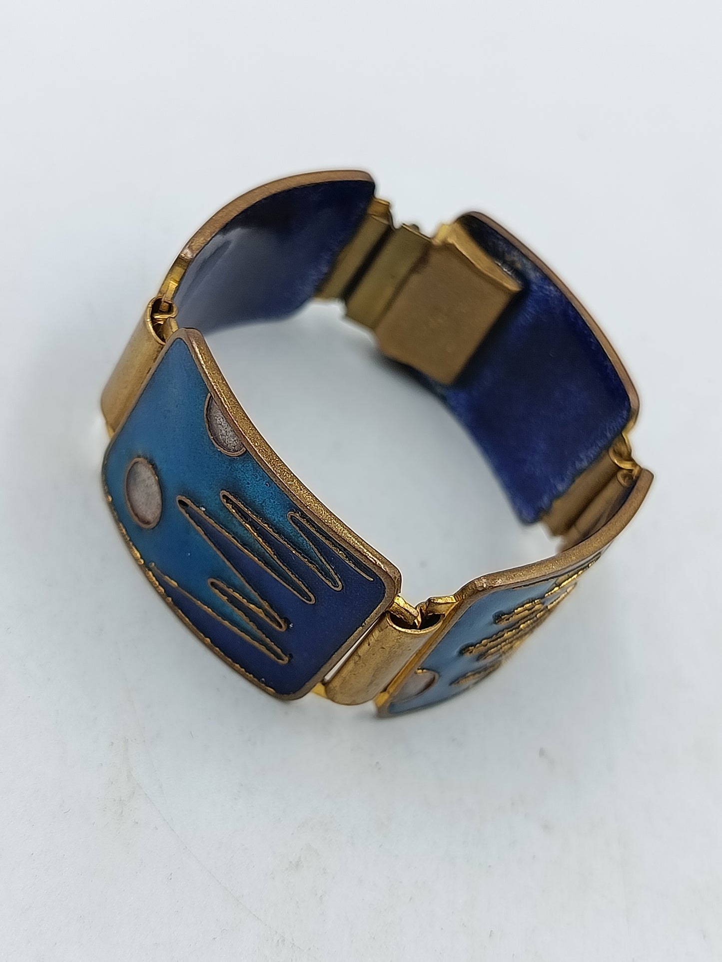 Vintage Emaille Armband Blau Gold Retro Design Glanz