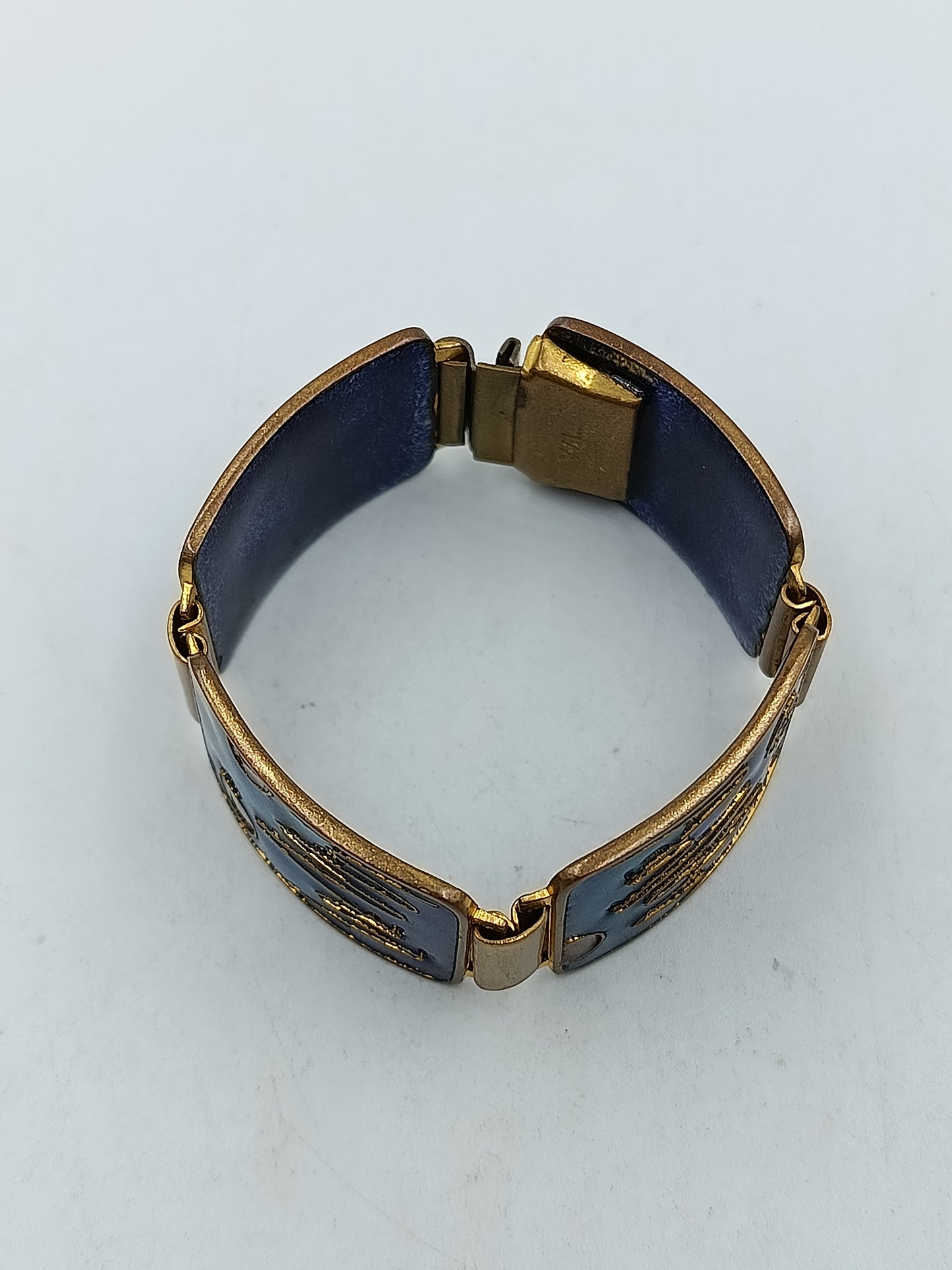 Vintage Emaille Armband Blau Gold Retro Design Glanz