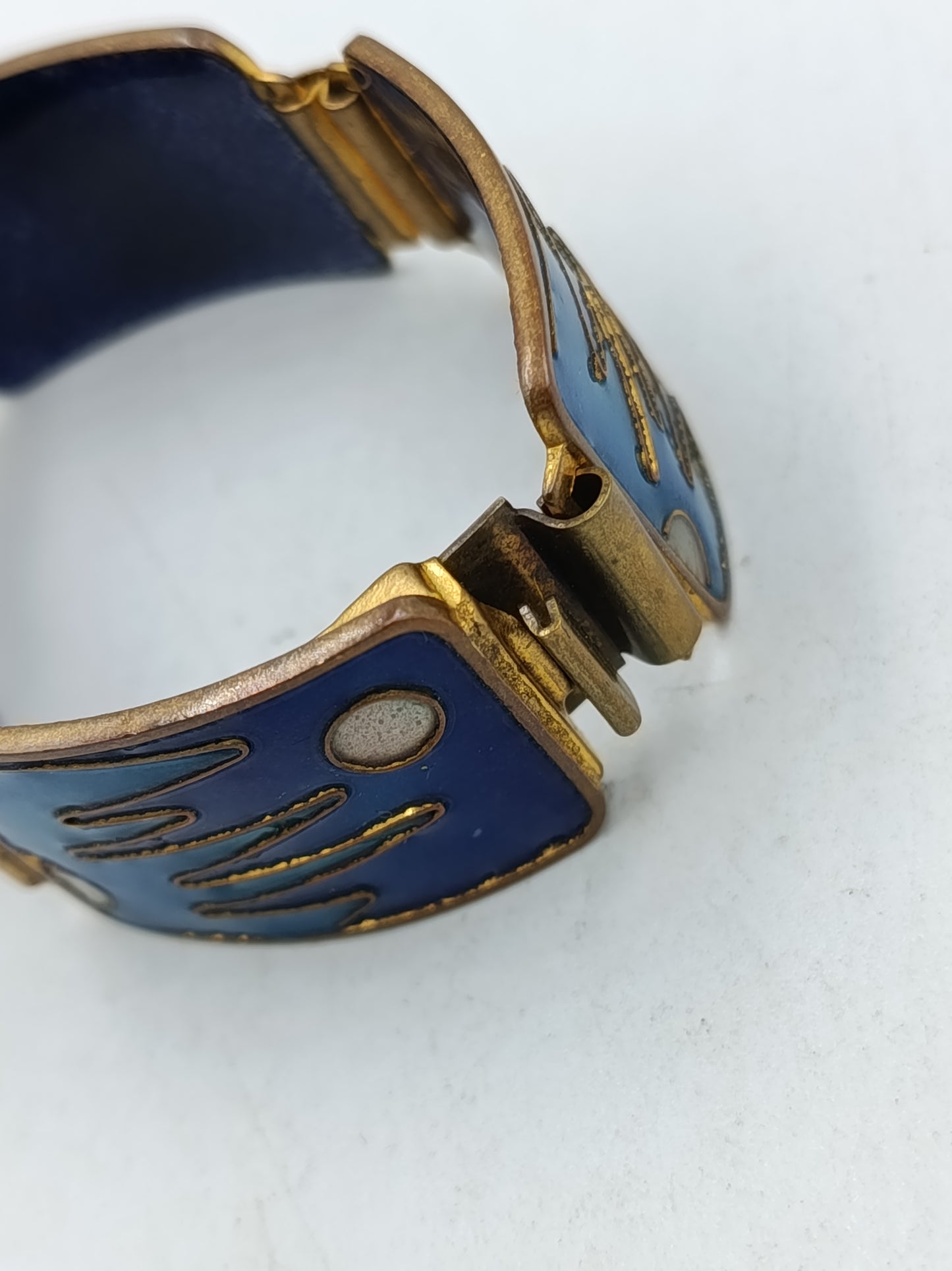 Vintage Emaille Armband Blau Gold Retro Design Glanz