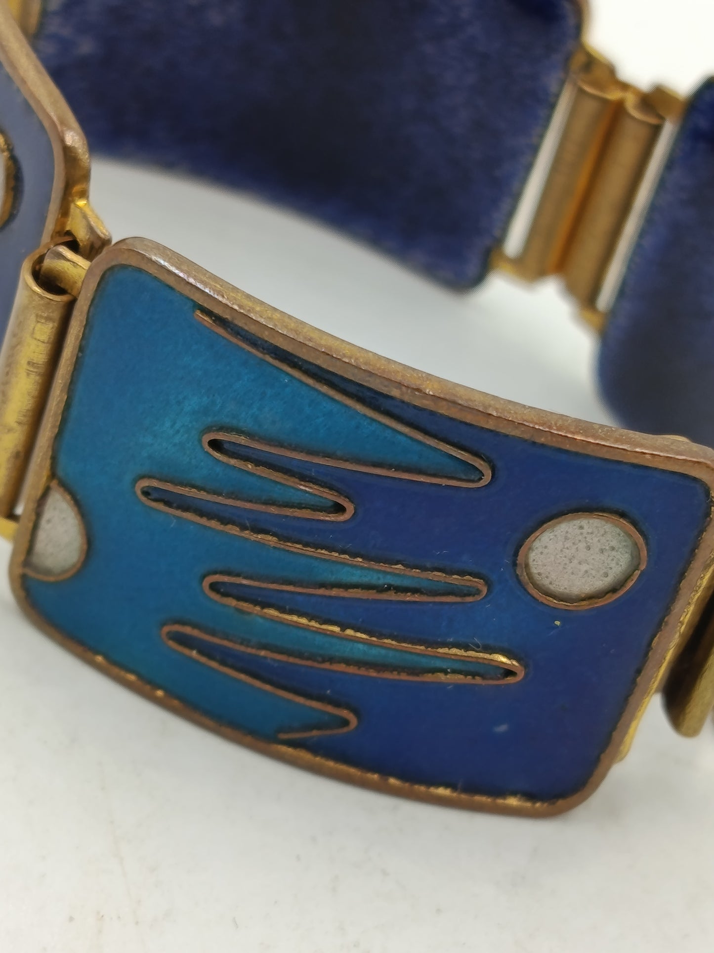 Vintage Emaille Armband Blau Gold Retro Design Glanz