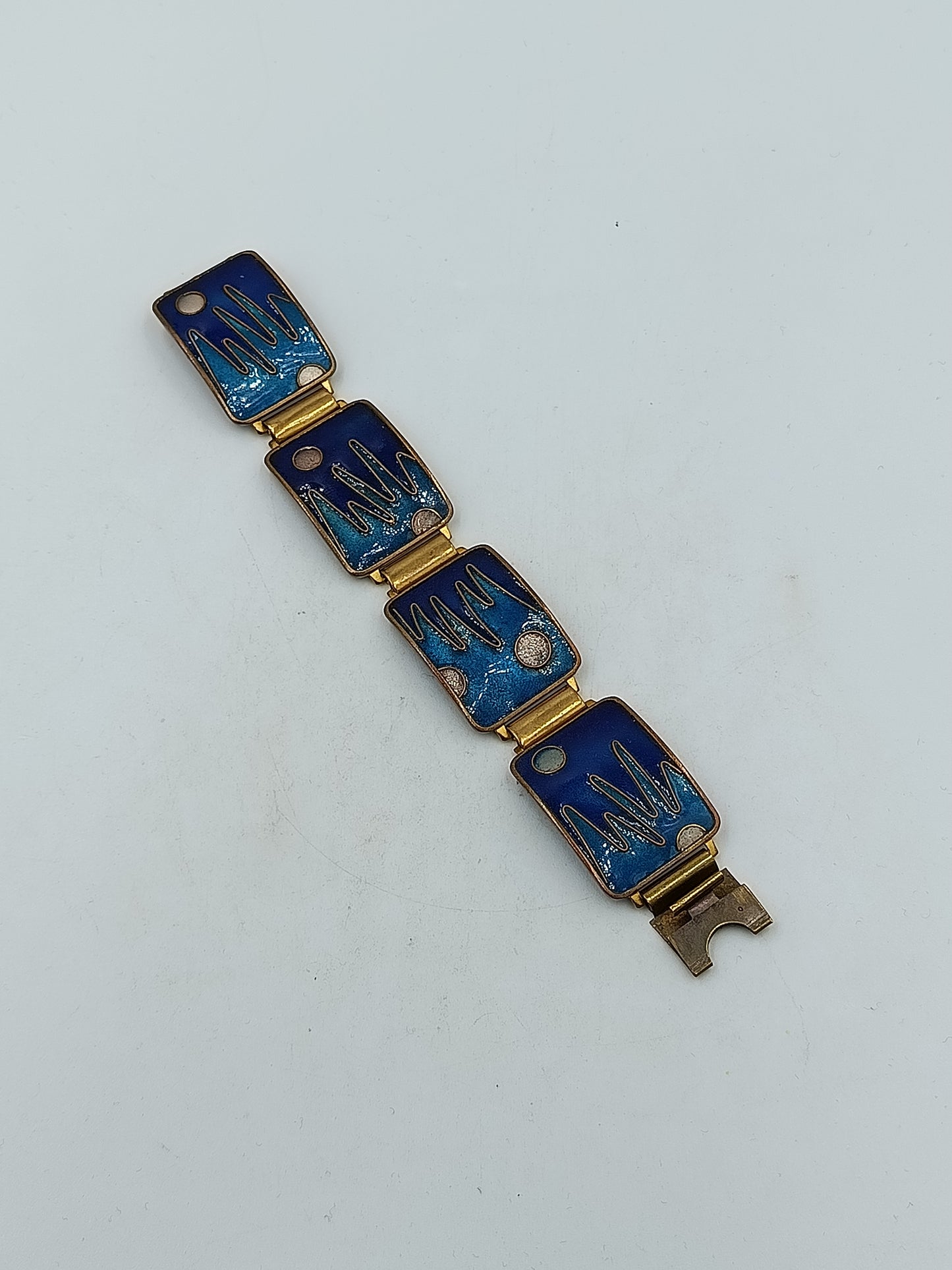 Vintage Emaille Armband Blau Gold Retro Design Glanz