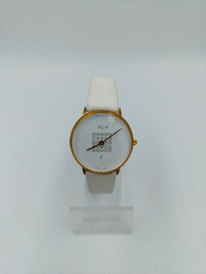 Vintage Damen Armbanduhr Weiss Gold Klassisch Elegant