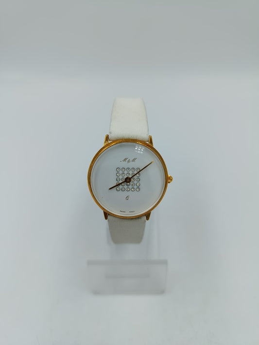 Vintage Damen Armbanduhr Weiss Gold Klassisch Elegant