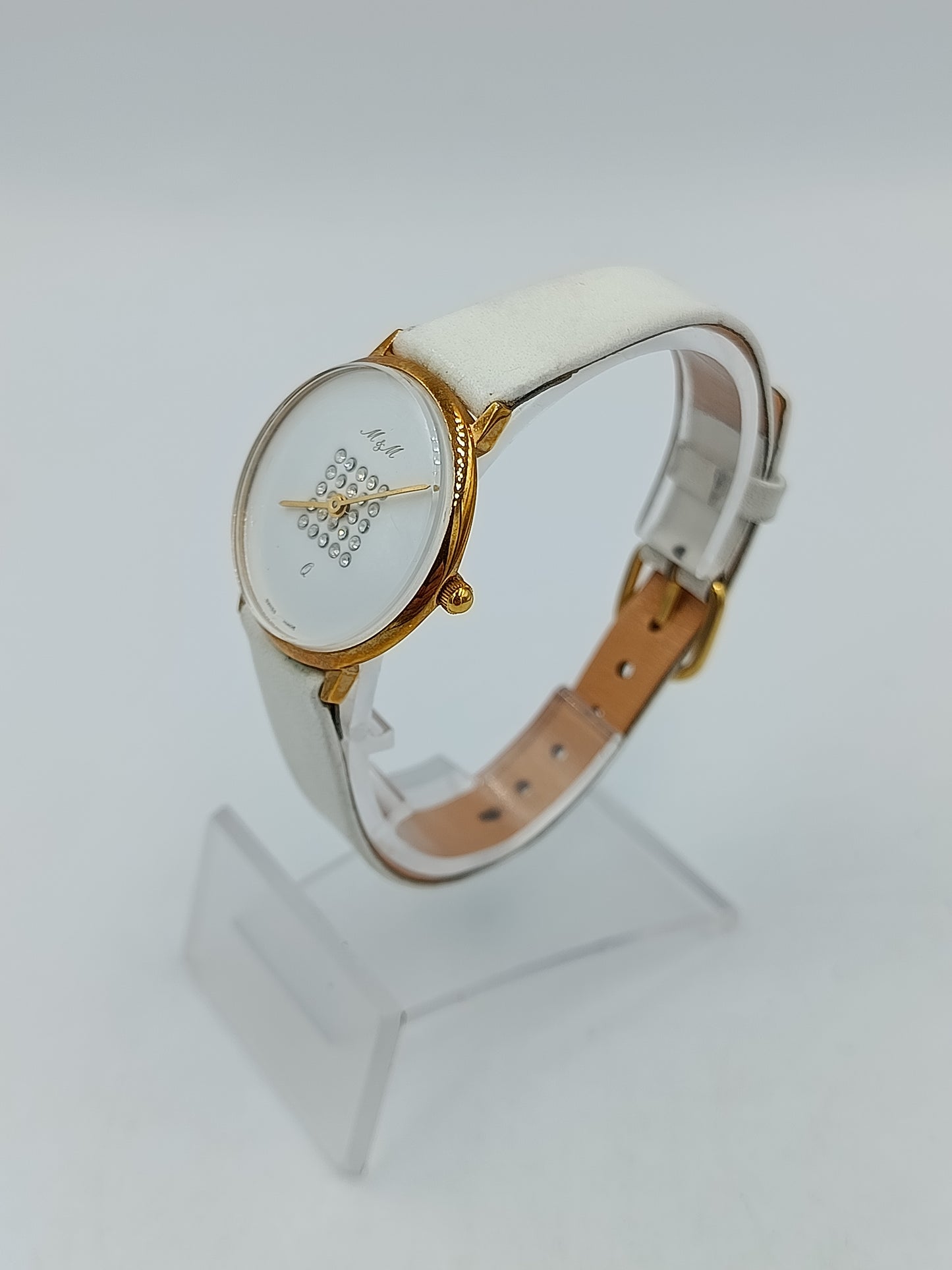 Vintage Damen Armbanduhr Weiss Gold Klassisch Elegant