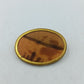 Vintage Brosche Oval Gold Braun Stoff Design Klassisch
