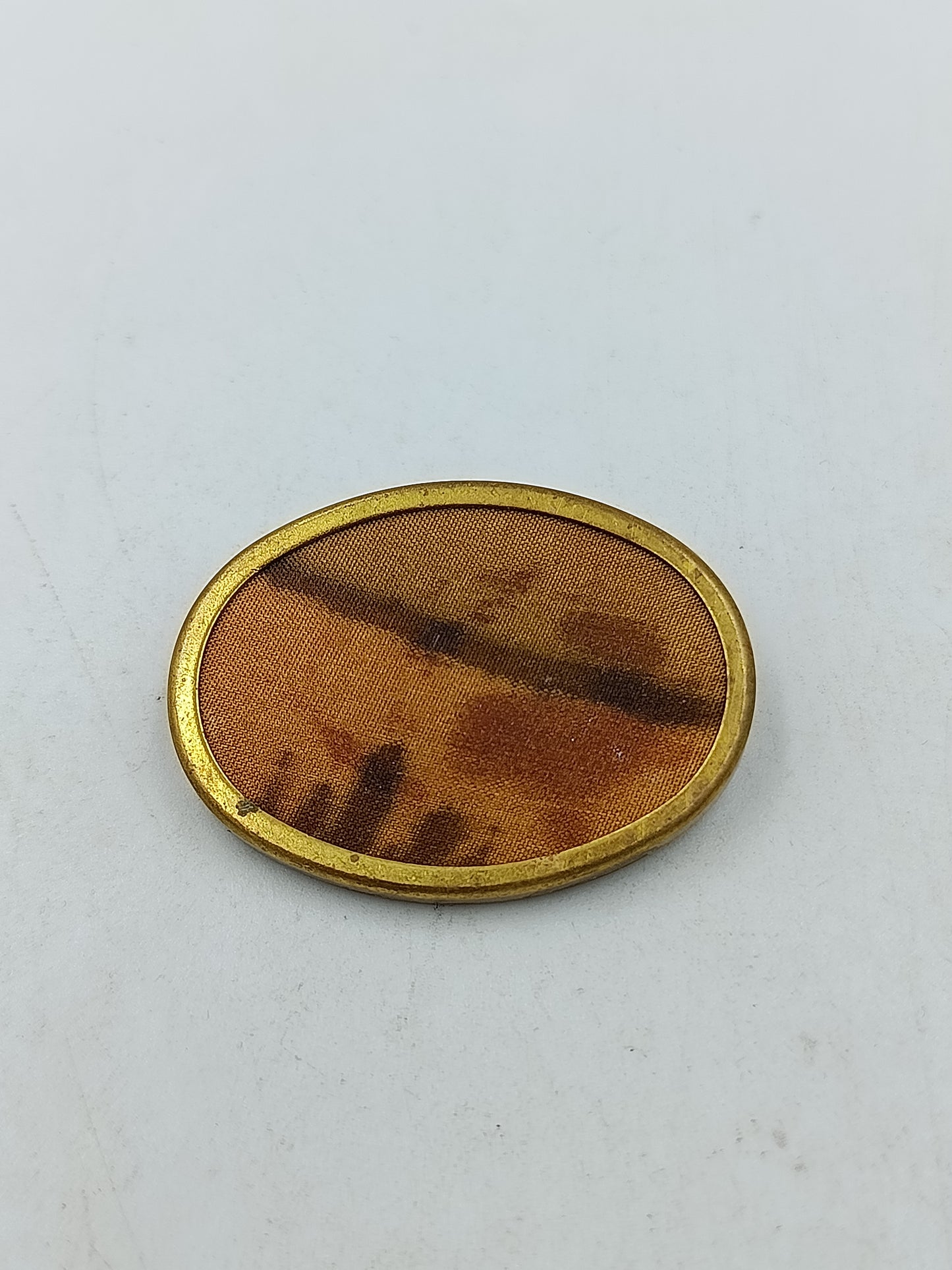 Vintage Brosche Oval Gold Braun Stoff Design Klassisch