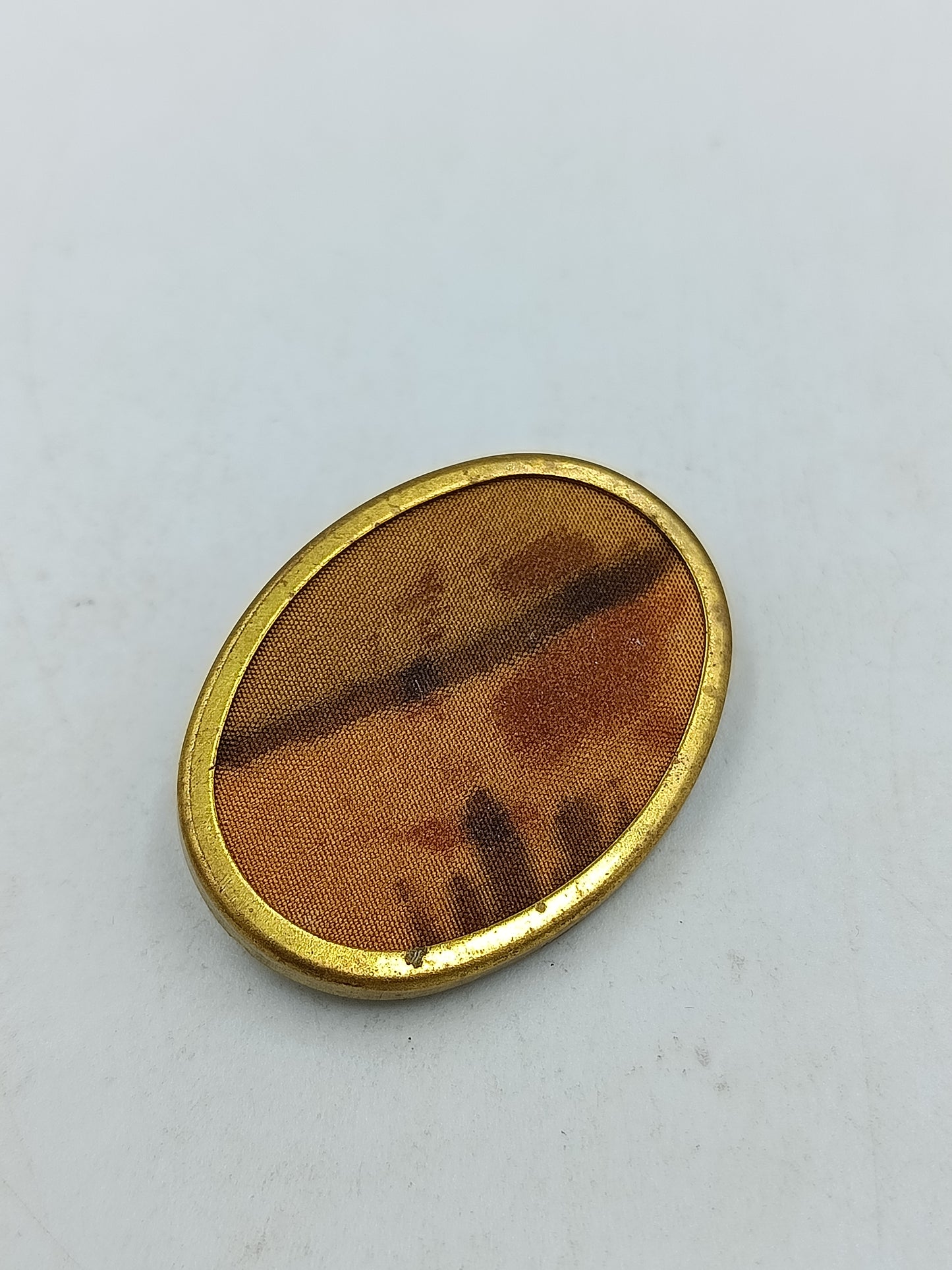 Vintage Brosche Oval Gold Braun Stoff Design Klassisch