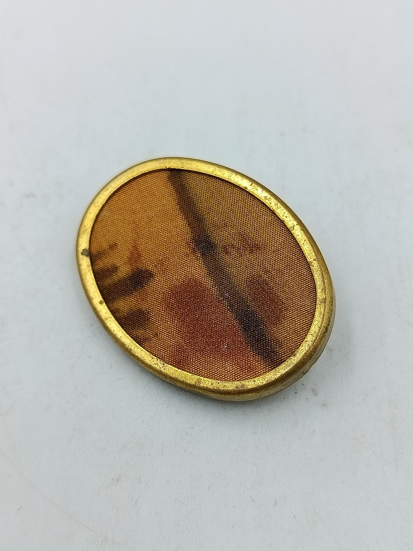 Vintage Brosche Oval Gold Braun Stoff Design Klassisch