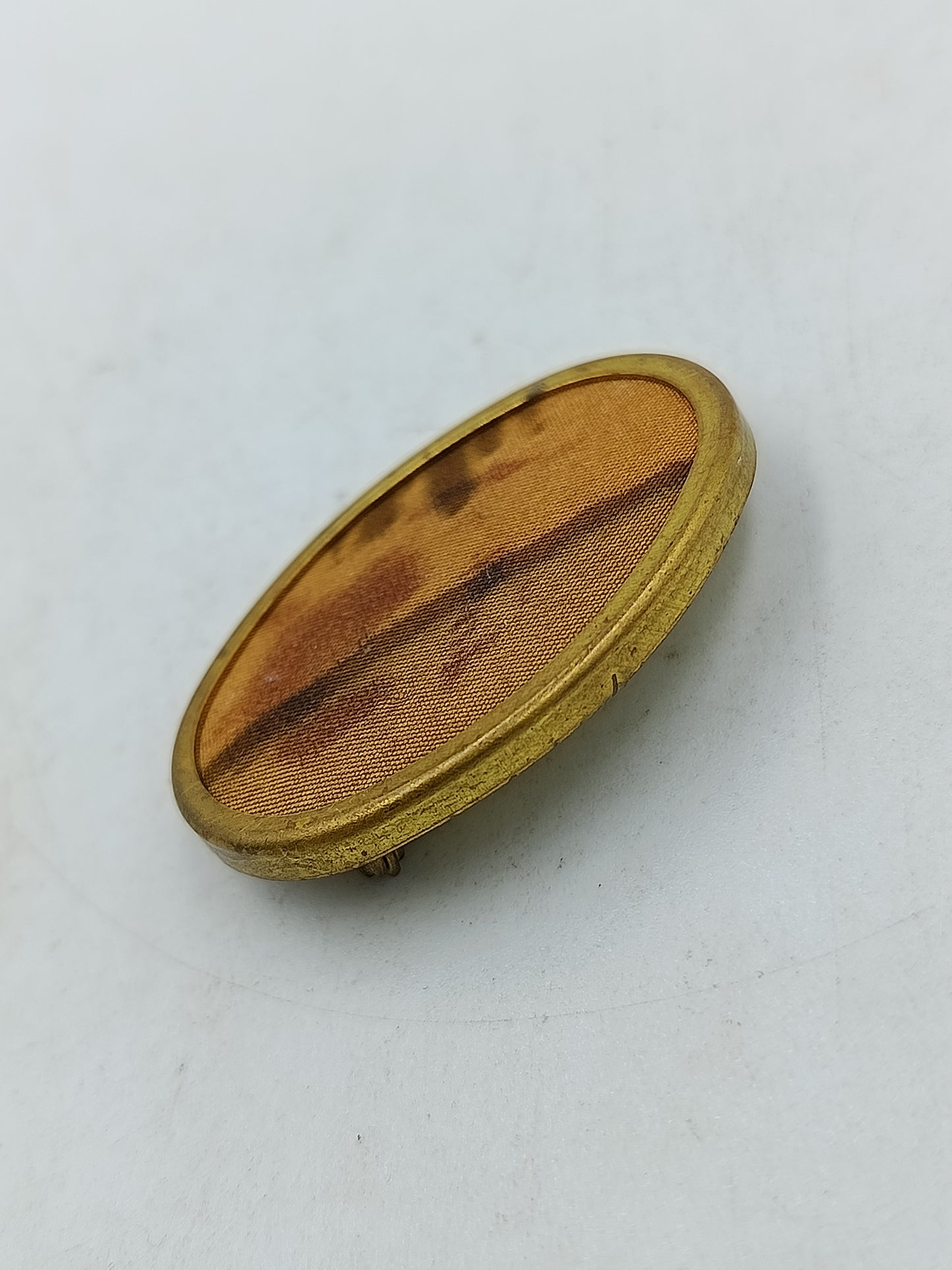 Vintage Brosche Oval Gold Braun Stoff Design Klassisch