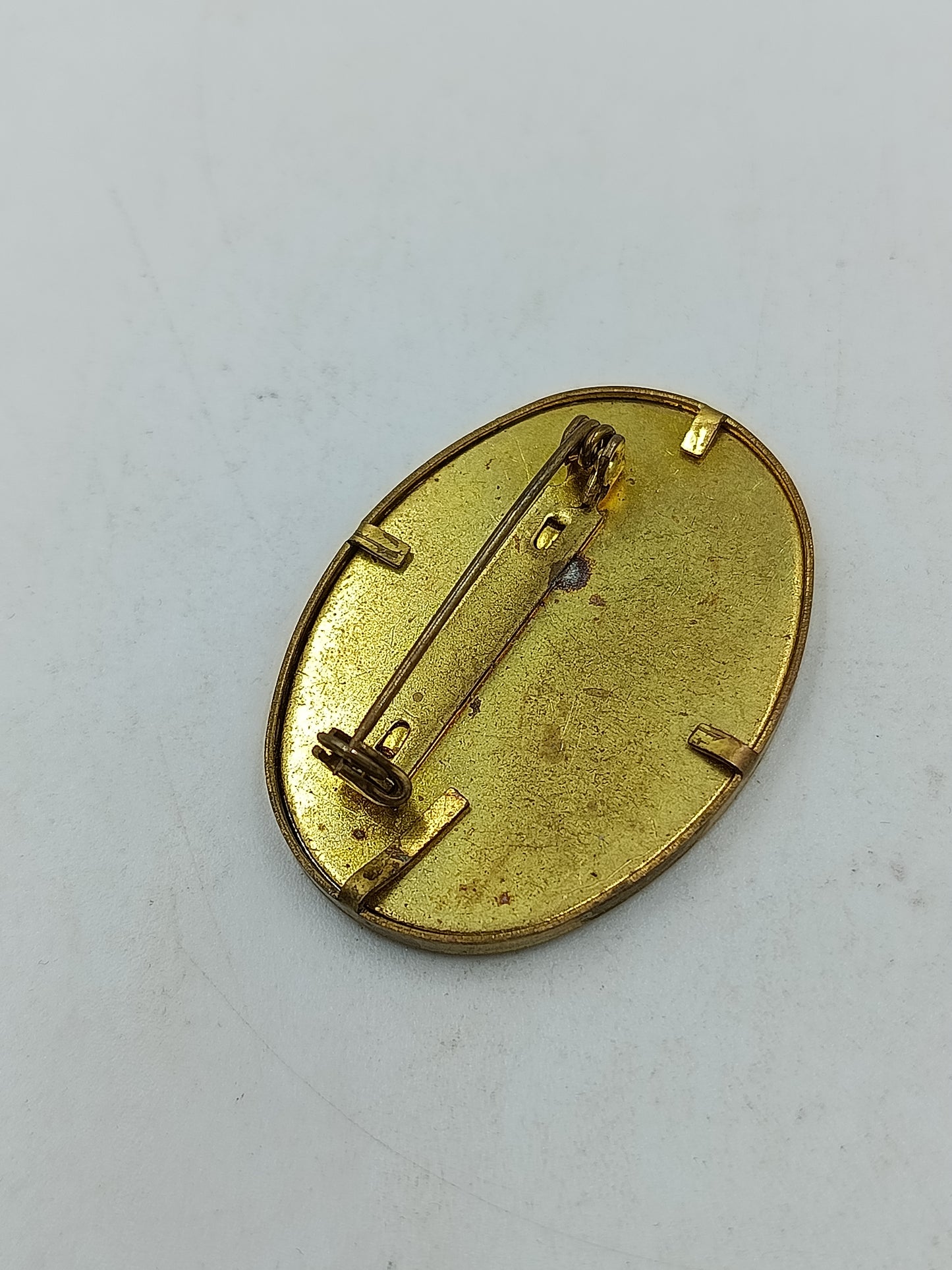 Vintage Brosche Oval Gold Braun Stoff Design Klassisch