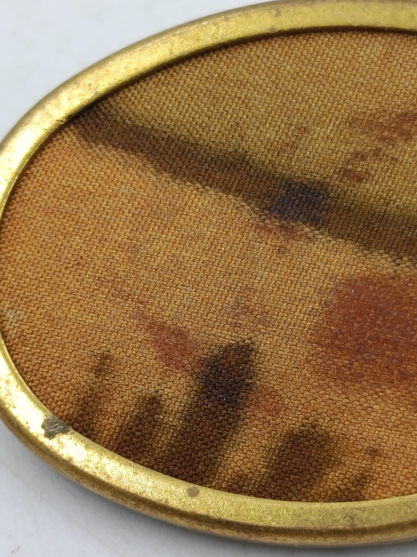 Vintage Brosche Oval Gold Braun Stoff Design Klassisch