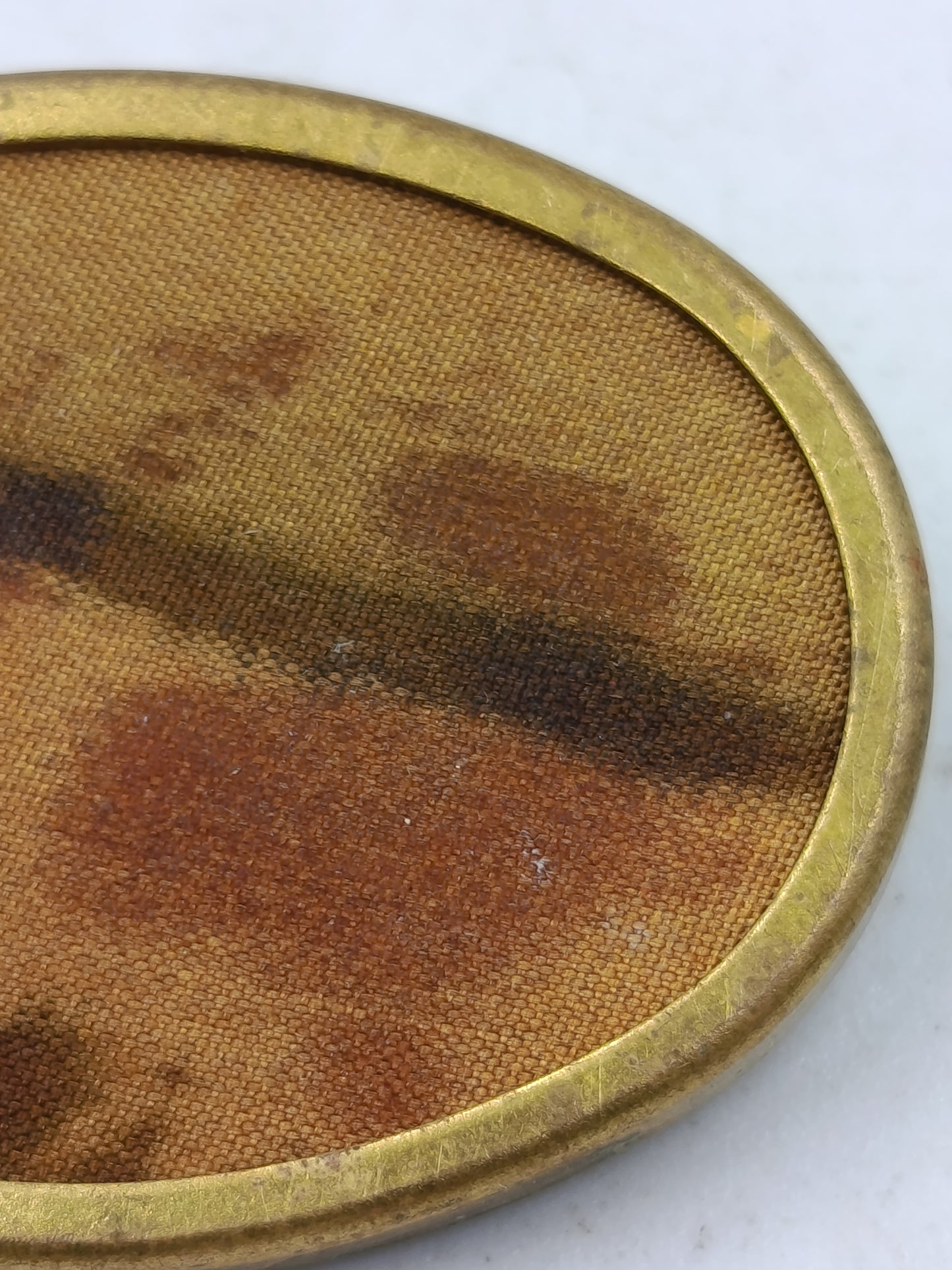 Vintage Brosche Oval Gold Braun Stoff Design Klassisch