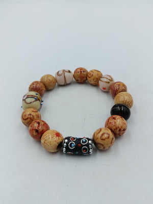Buntes Vintage Holzperlen-Armband – Elastisch & Naturgetreu