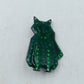 Vintage Brosche Katze Grün Kunststoff mit Glitzerpunkten Statement Accessoire