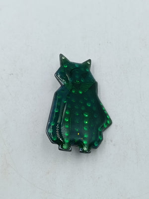 Vintage Brosche Katze Grün Kunststoff mit Glitzerpunkten Statement Accessoire