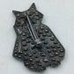Vintage Brosche Katze Grün Kunststoff mit Glitzerpunkten Statement Accessoire