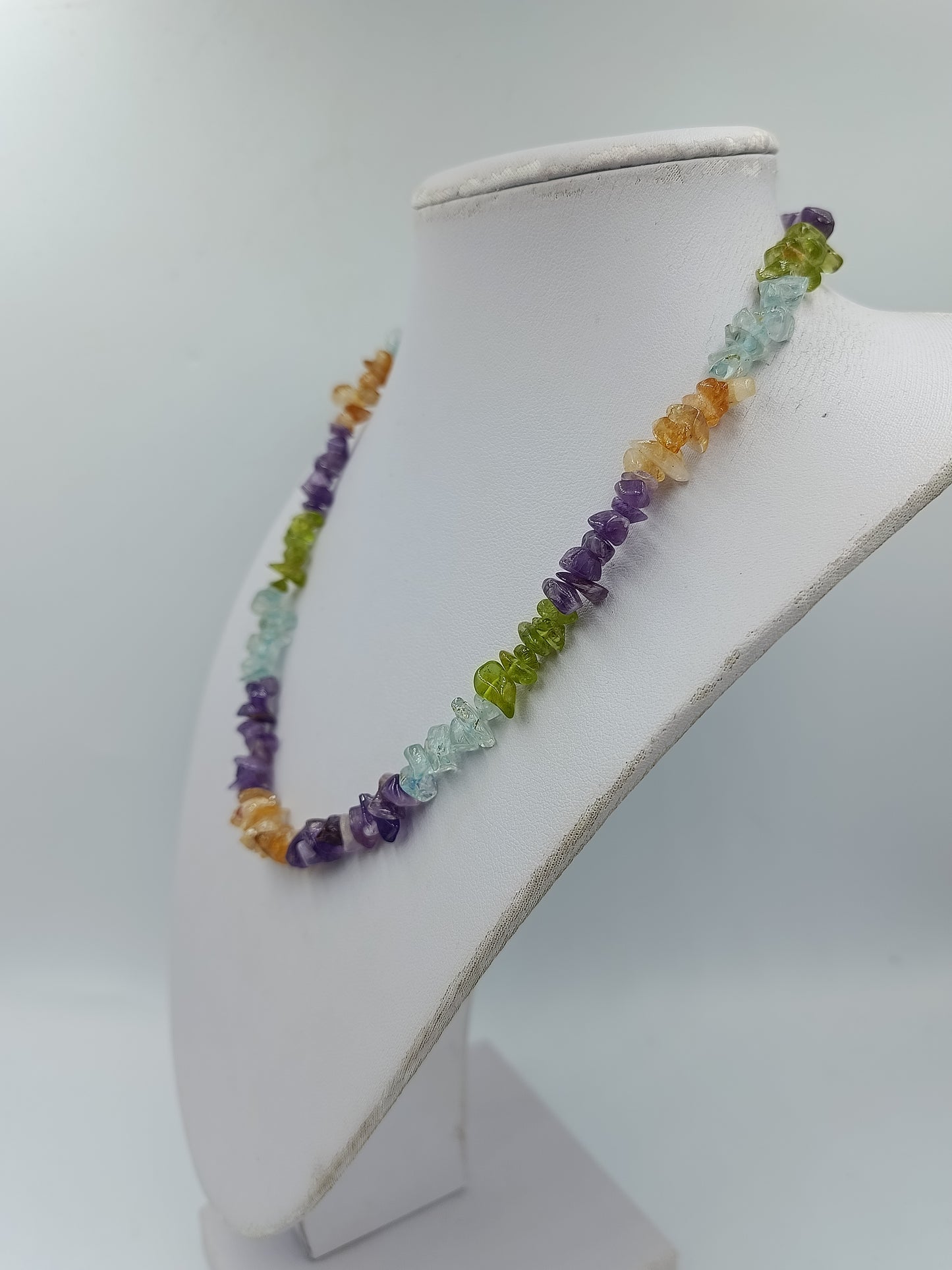 Bunte Edelstein Splitterkette  Amethyst Citrin Peridot Aquamarin