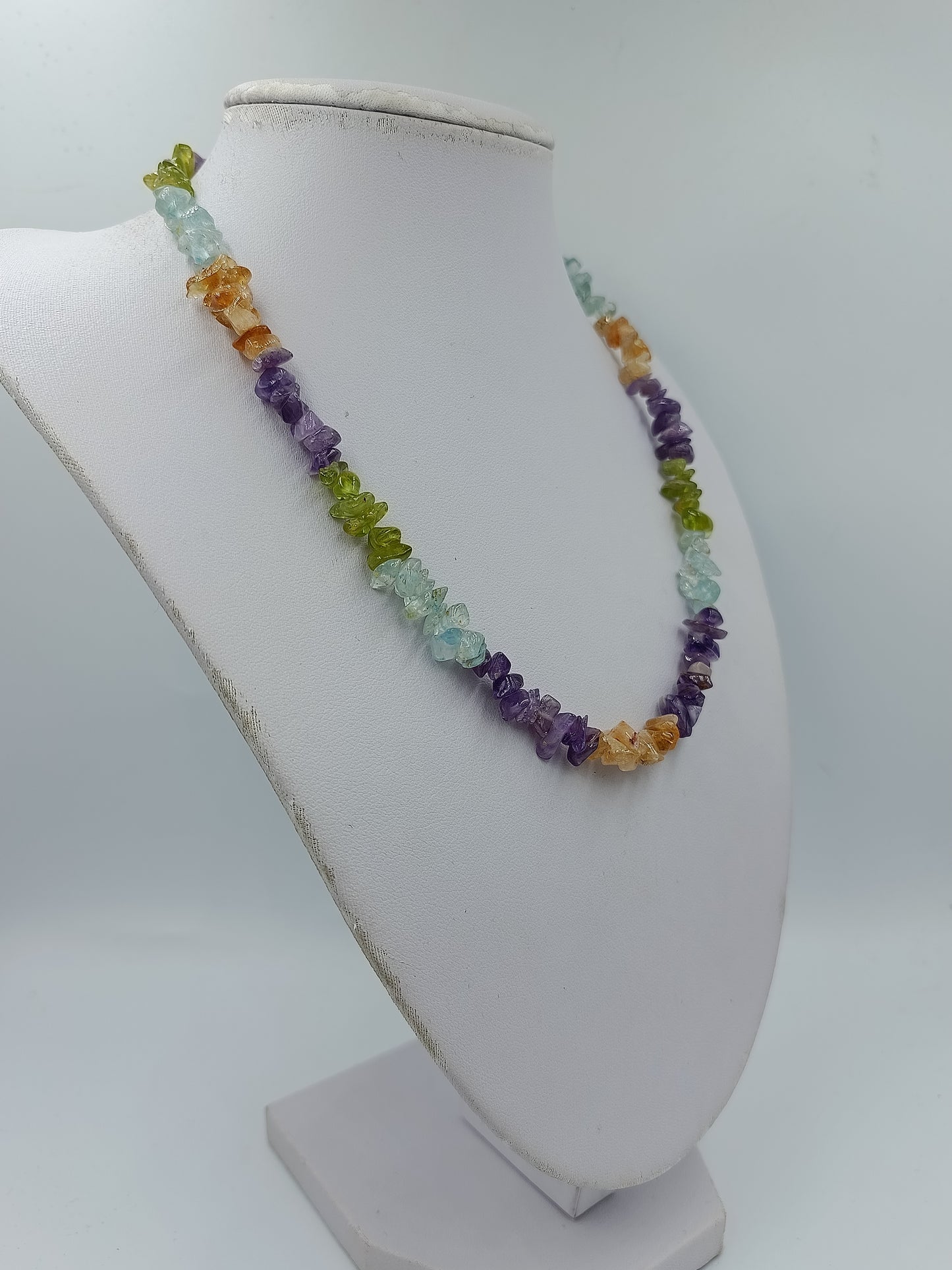Bunte Edelstein Splitterkette  Amethyst Citrin Peridot Aquamarin