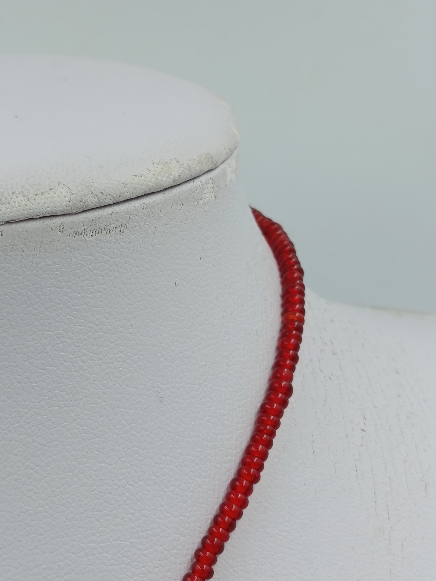 Feine Rote Glasperlenkette mit Millefiori Anhänger 40 cm