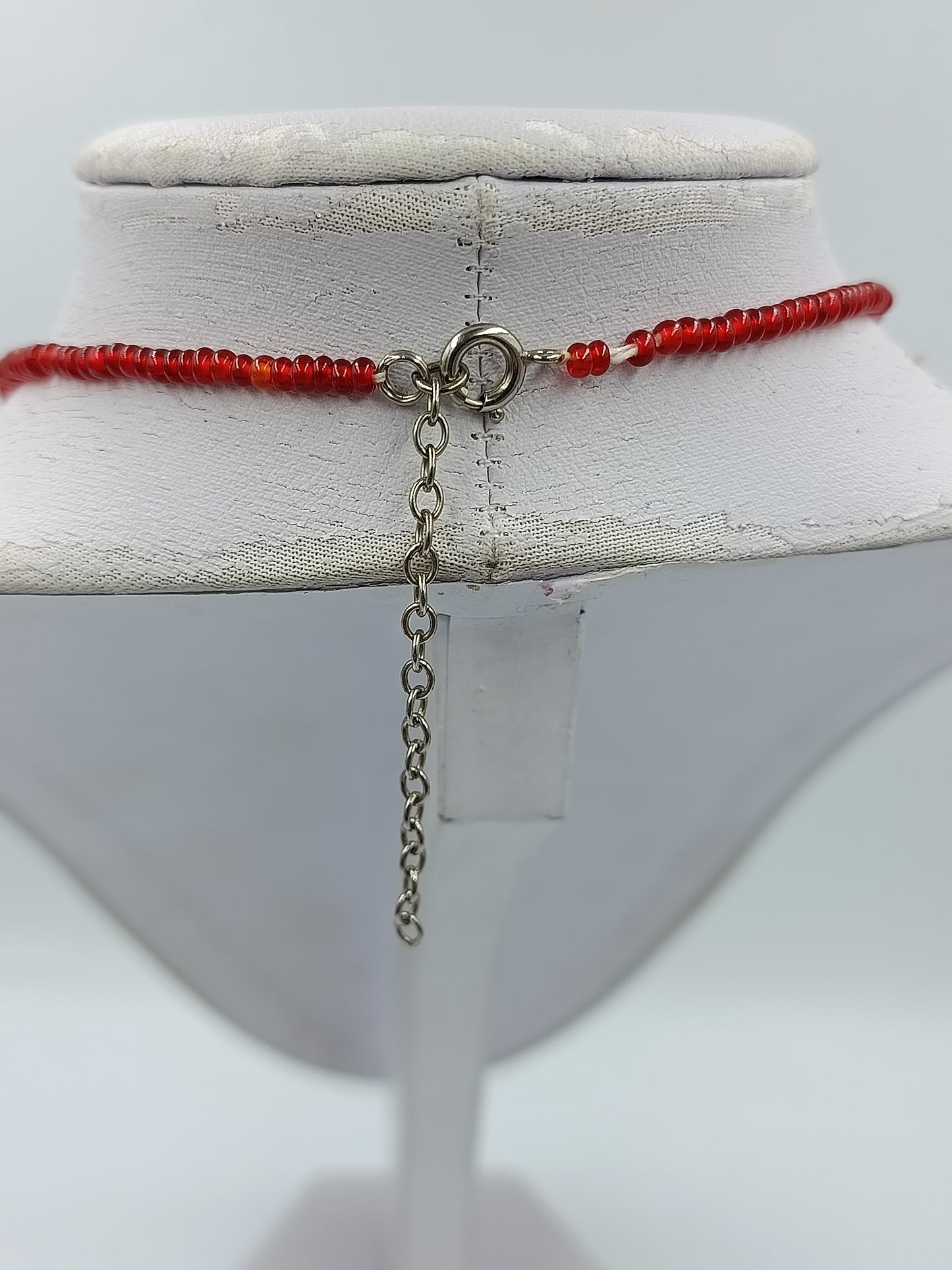 Feine Rote Glasperlenkette mit Millefiori Anhänger 40 cm