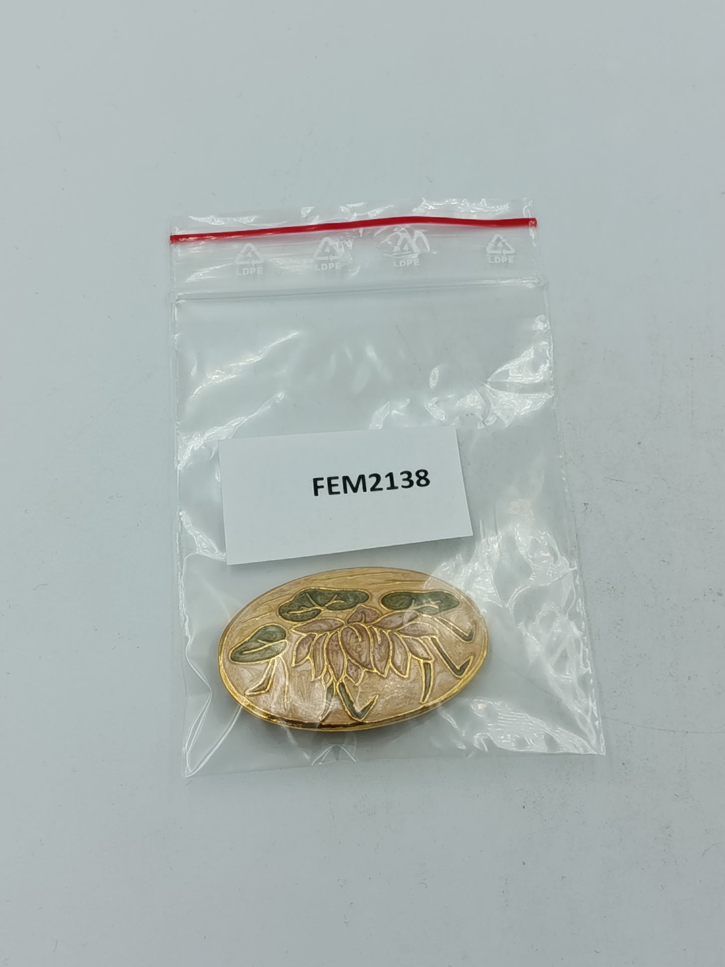 Wunderschöne Vintage Brosche Seerose Emaille Goldfarben Oval