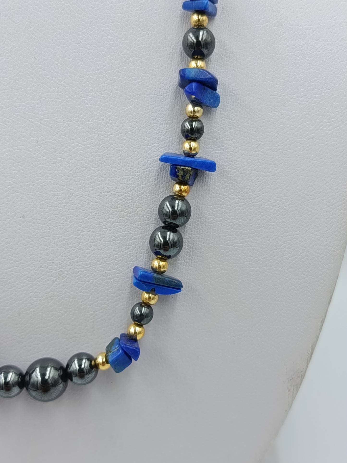 Halskette Lapis Lazuli  Hämatit Blau Goldfarben Vintage Stil