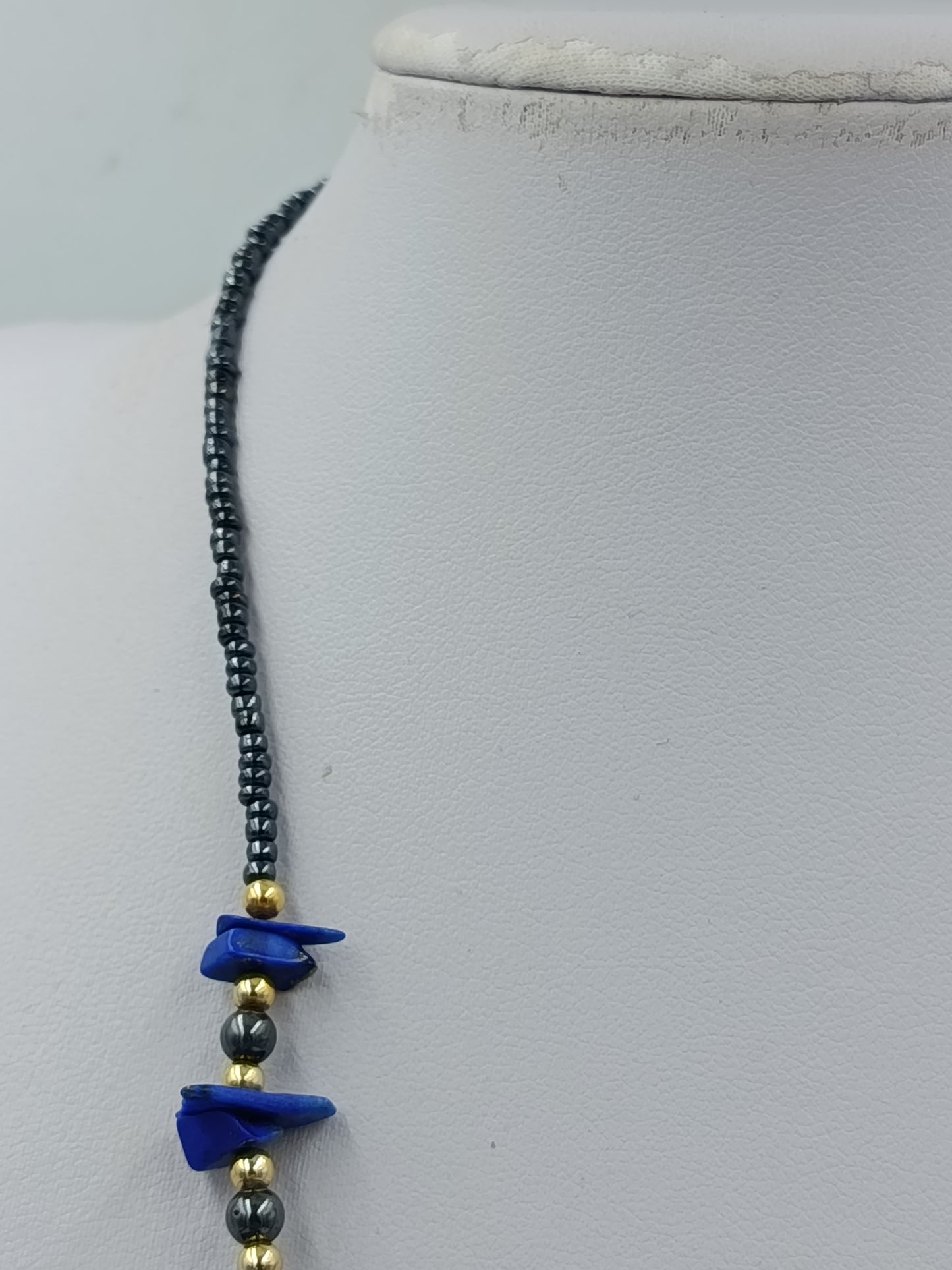 Halskette Lapis Lazuli  Hämatit Blau Goldfarben Vintage Stil
