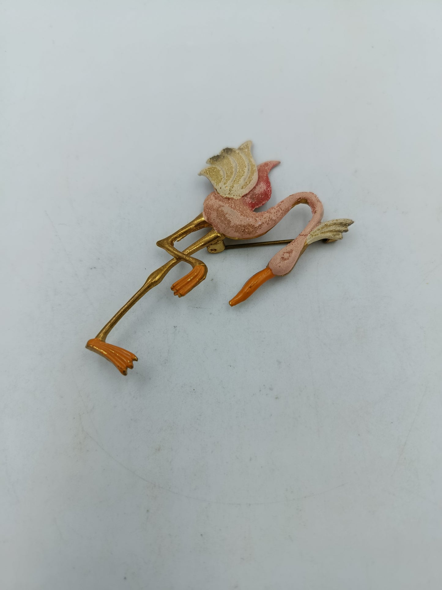 Vintage Flamingo Brosche Rosa Goldfarben Emaille Vogel
