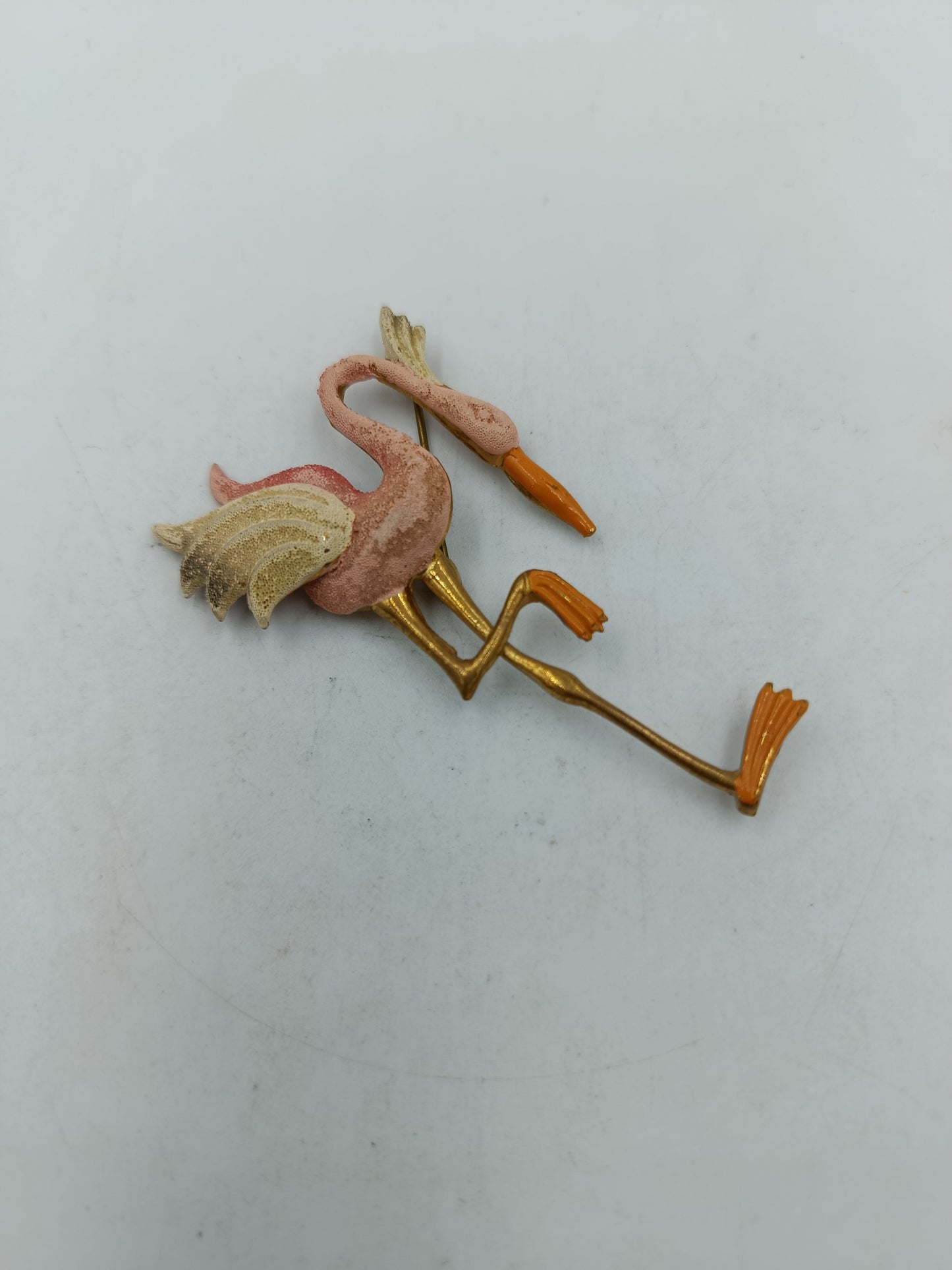 Vintage Flamingo Brosche Rosa Goldfarben Emaille Vogel