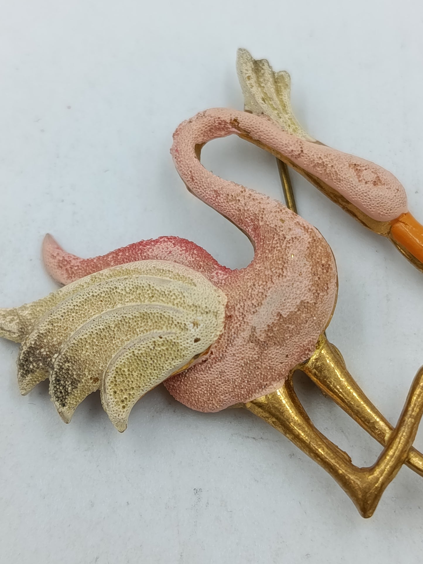 Vintage Flamingo Brosche Rosa Goldfarben Emaille Vogel