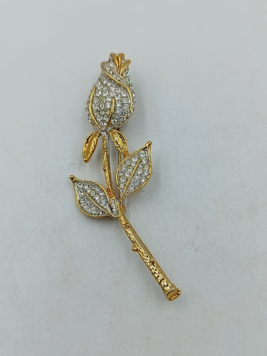Vintage Rosen Brosche Goldfarben mit Strass Blume elegant