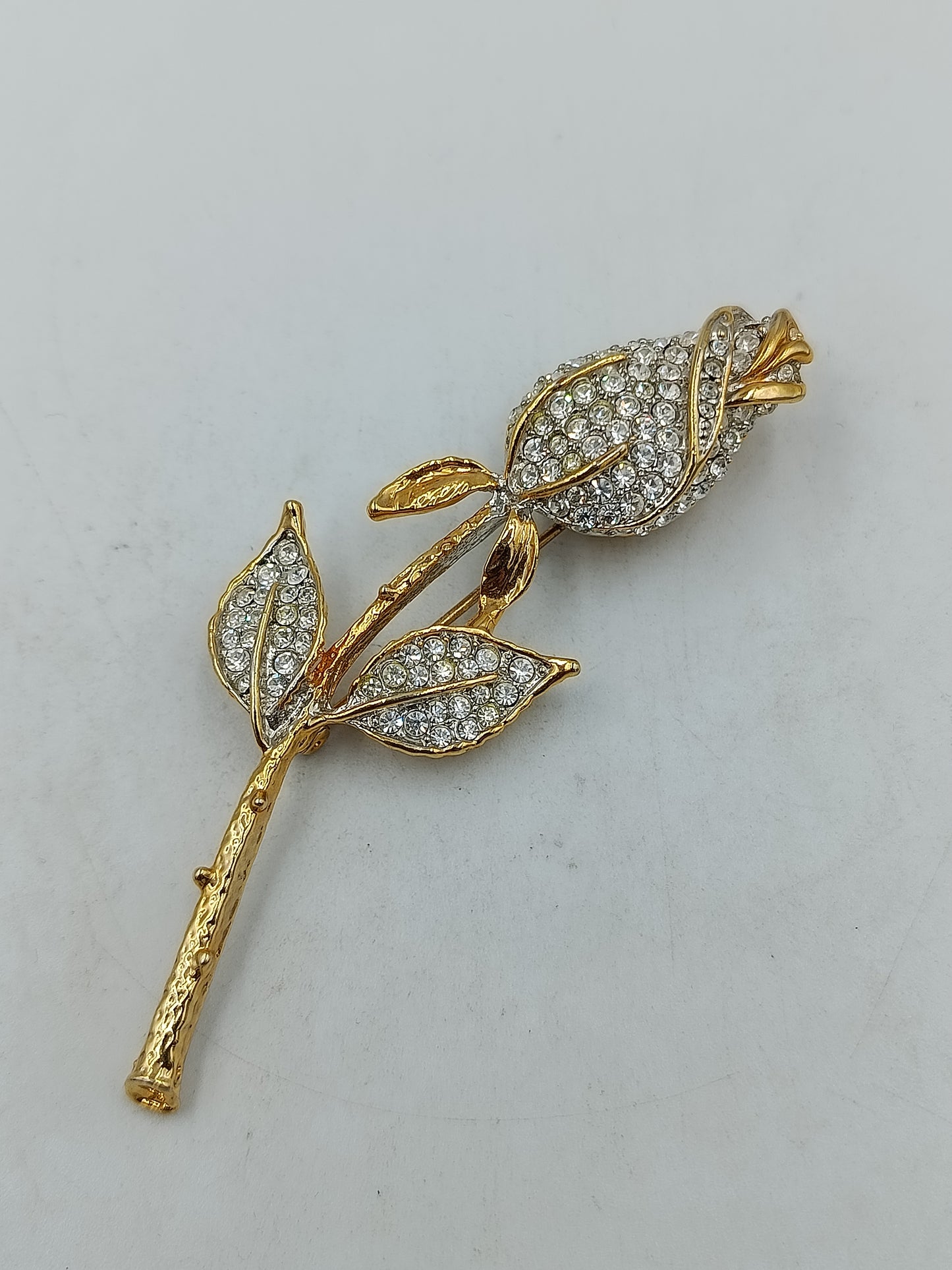 Vintage Rosen Brosche Goldfarben mit Strass Blume elegant