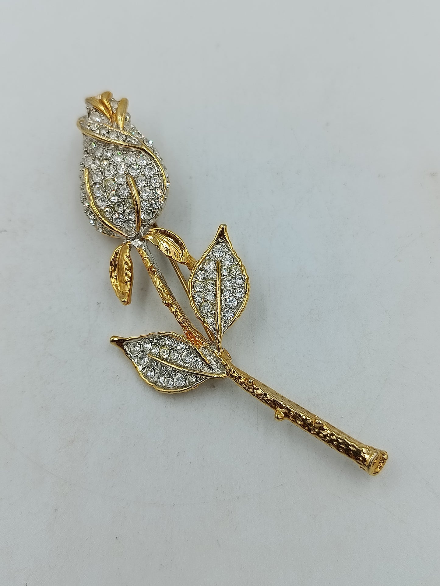 Vintage Rosen Brosche Goldfarben mit Strass Blume elegant