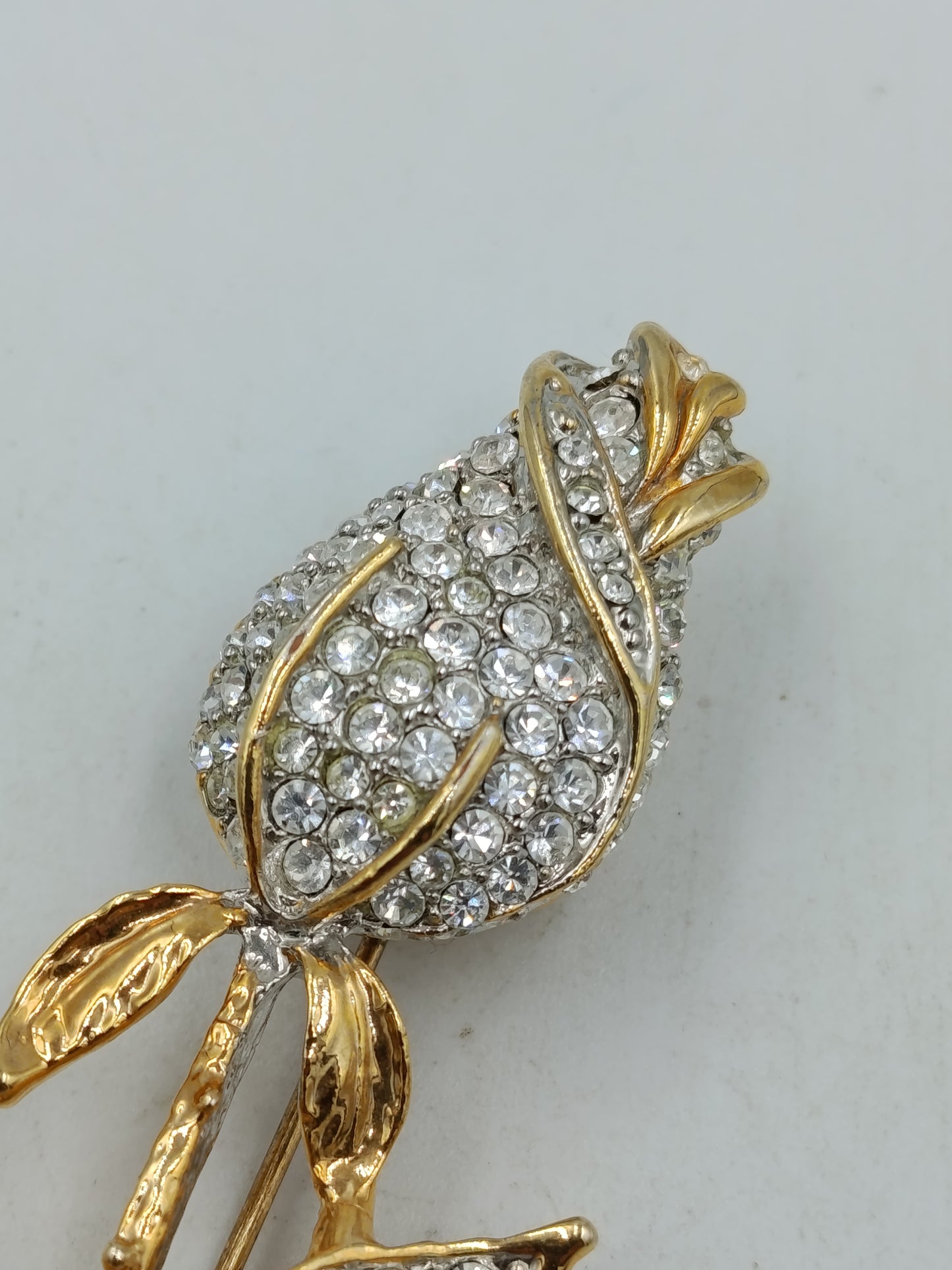 Vintage Rosen Brosche Goldfarben mit Strass Blume elegant