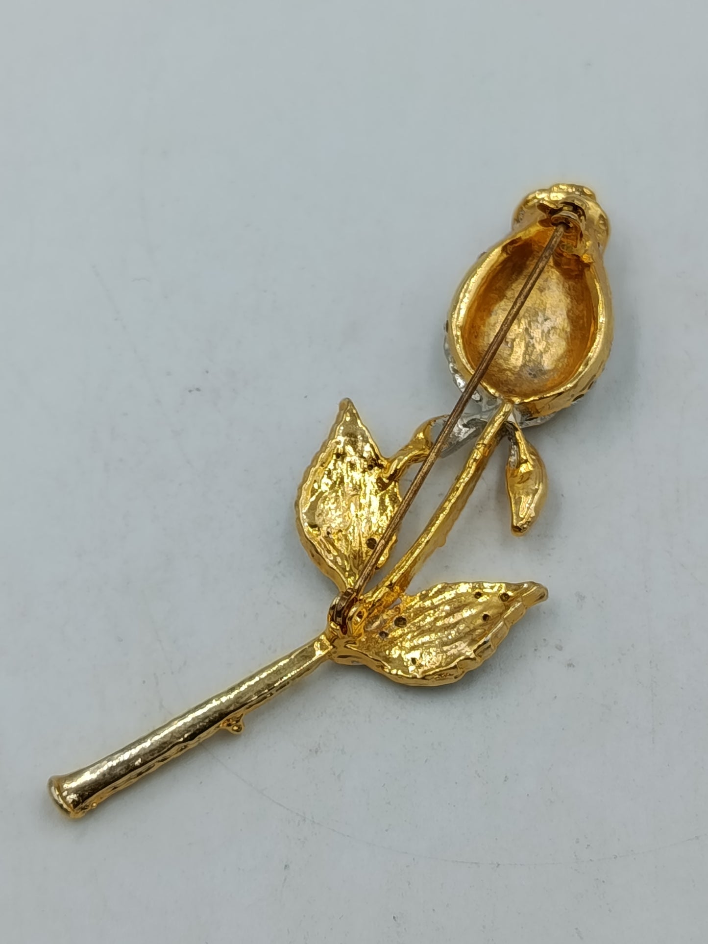 Vintage Rosen Brosche Goldfarben mit Strass Blume elegant