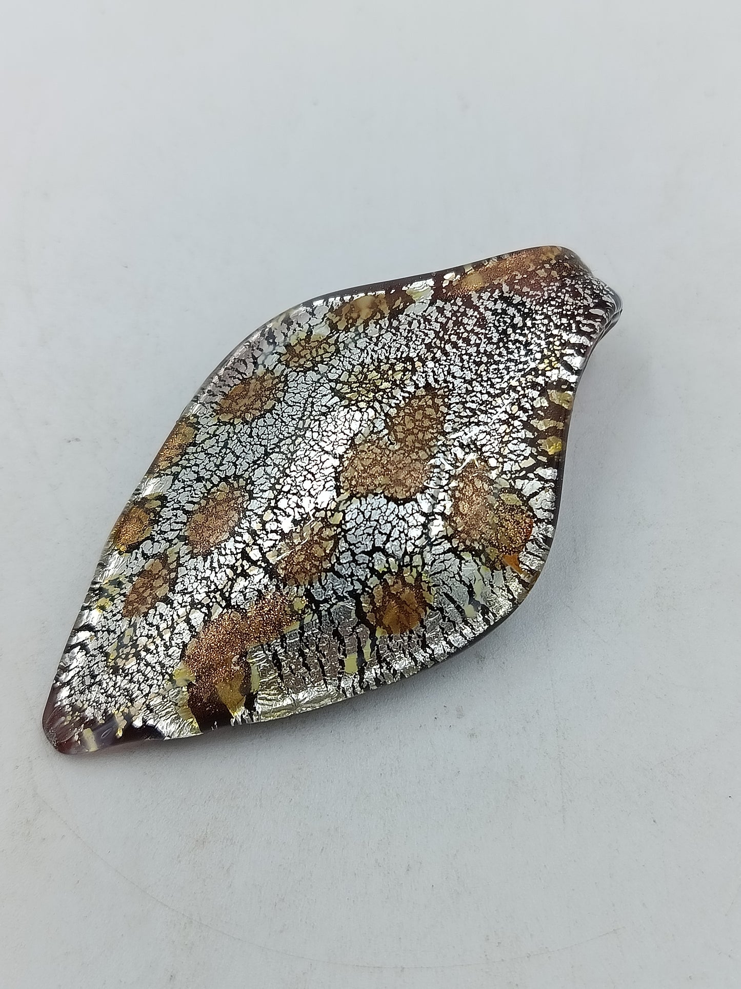Vintage Glas Anhänger Murano Stil Blattform Silber Goldfluss Effekt