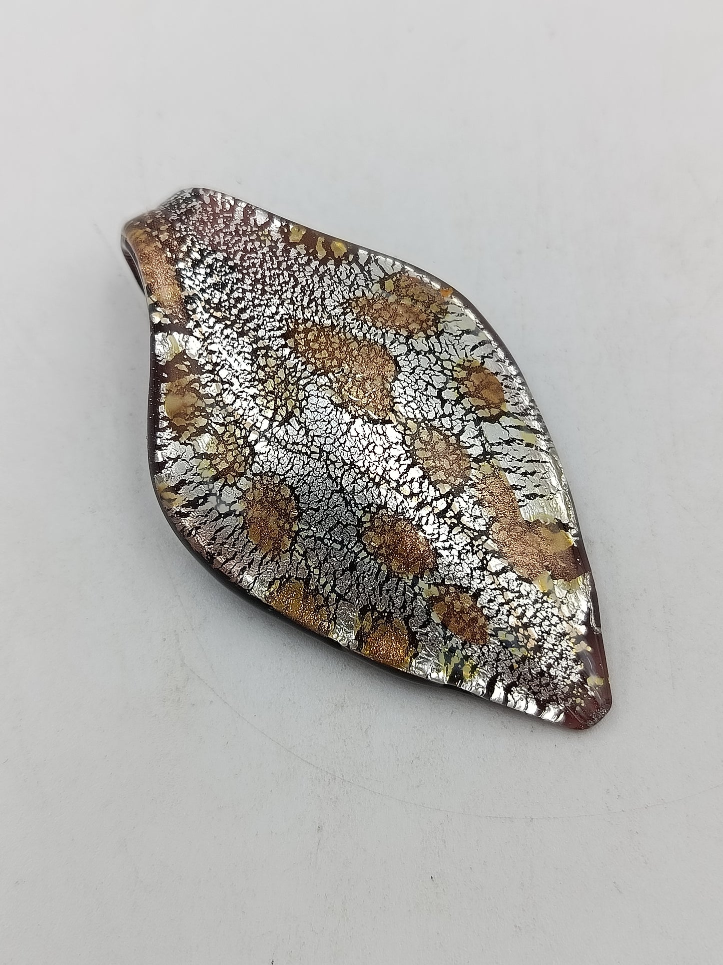 Vintage Glas Anhänger Murano Stil Blattform Silber Goldfluss Effekt