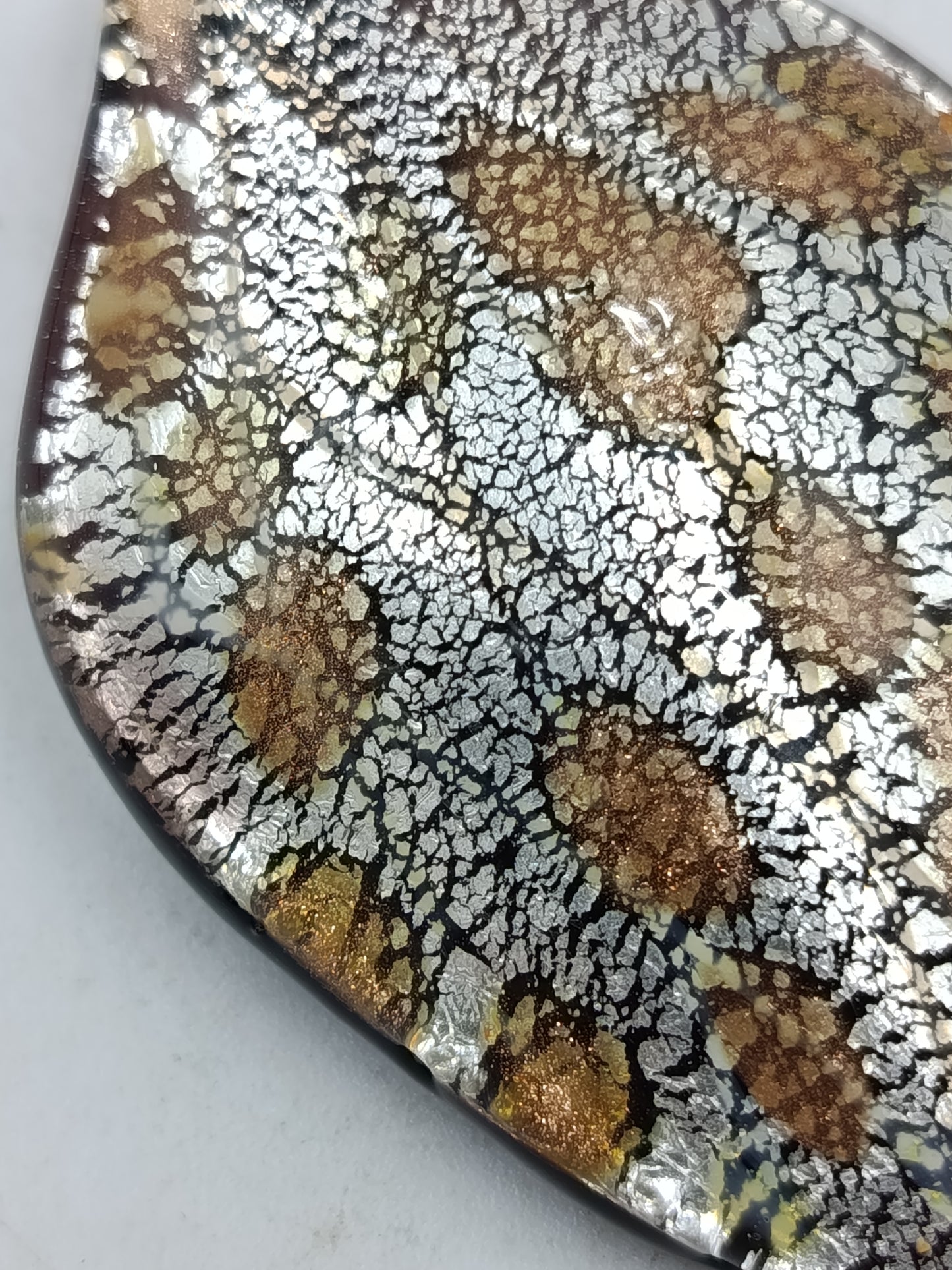 Vintage Glas Anhänger Murano Stil Blattform Silber Goldfluss Effekt