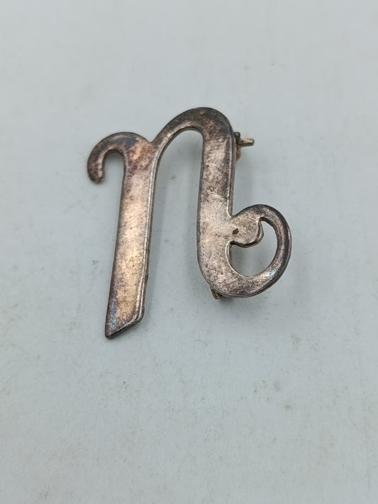 Vintage Brosche Buchstabe N Silberfarben Minimalistisch